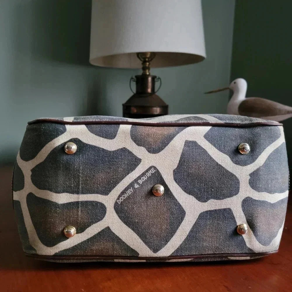 Dooney & Bourke Giraffe Print Safari Tote Brown Leather Canvas Bag - Picture 5 of 16